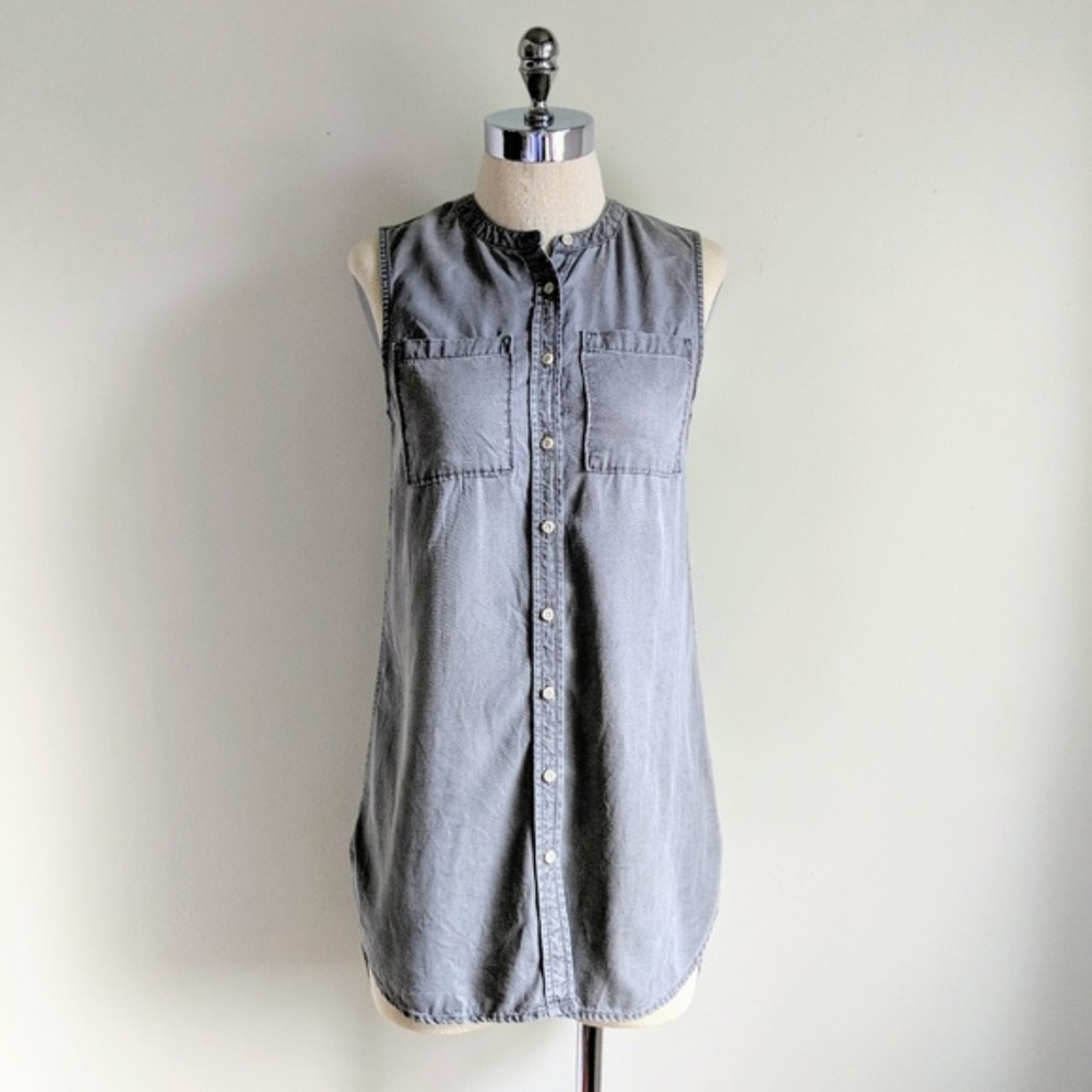 Merona Gray Button Front Sleeveless Tunic Top
